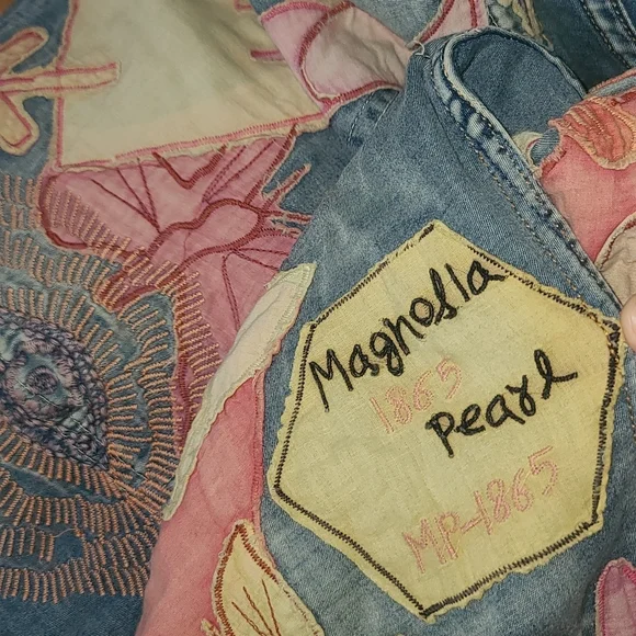 New Magnolia Pearl Love Applique Overalls Woodstock 032 Overall Denim Jeans jean - Picture 17 of 17
